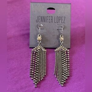 Jennifer Lopez Silver Crystal Fringe Tassel Earrings